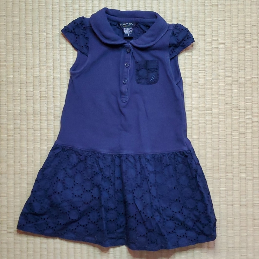 Nautica Eyelet & Pique Cap-Sleeve Polo Dress, sz 4